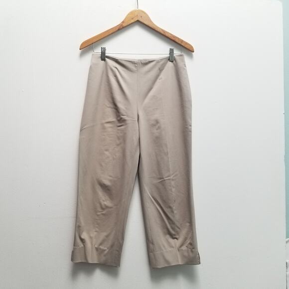 Piazza Sempione Audrey Crop Pants 42 Women’s Cotton Khaki Stretch Side Slit US 6 - Picture 4 of 12